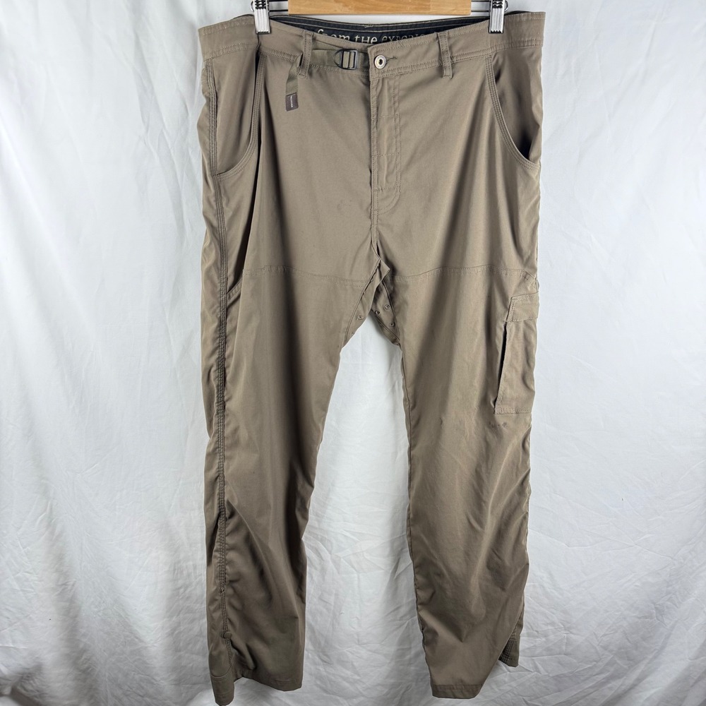 Prana Men's Tan Hiking Pants 38x34 Belted Lightweight Breathable Cargo Pockets